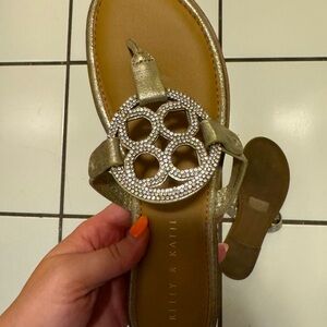Kelly & Katie Gold Sandals with Rhinestone Detail